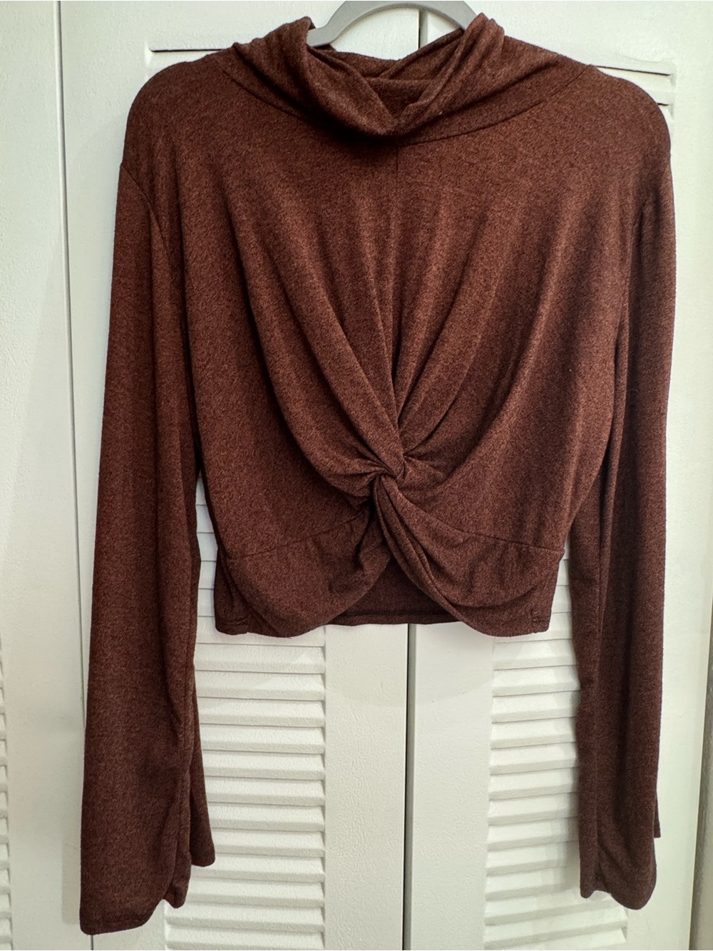 EARTHBOUND Brown Twist-Front Cowl Turtleneck Sweater